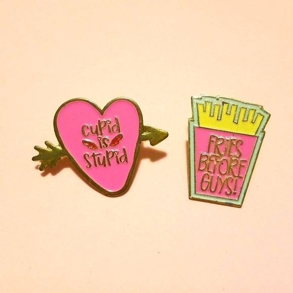 Pins Swag Flair Fries Before Guys Cupid Is Stupid Pink Gold EUC - Picture 1 of 6